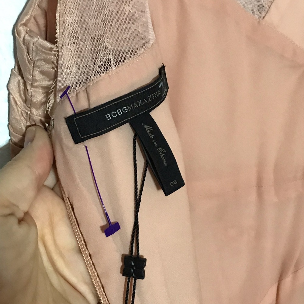 NWT Bcbgmaxazria geo formal gown blush pink color sz 8 lace taffeta fit + flare - Picture 13 of 15